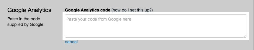 Вставьте код, скопированный из Google Analytics, в соответствующее поле